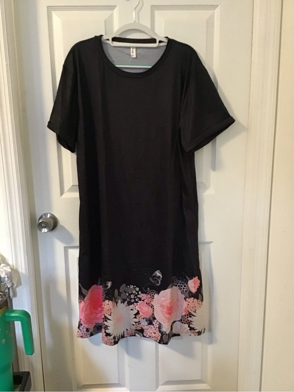 Black Midi Dress with Pink Floral Hem